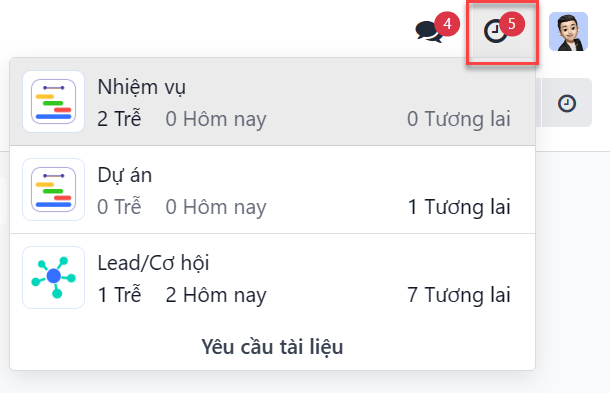Hình ảnh của trang chủ CRM nhấn mạnh menu hoạt động.