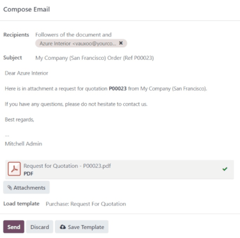 Soạn và gửi email báo giá pop-up.