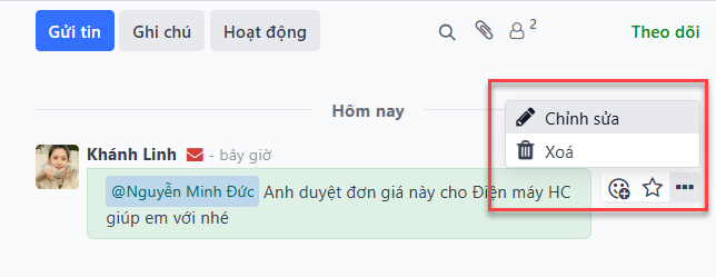 Tùy chọn chỉnh sửa tin nhắn trong một luồng trò chuyện.