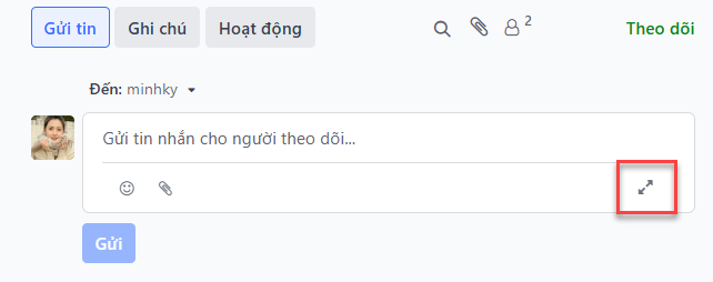 Một chatter composer với sự chú ý vào biểu tượng mở rộng.