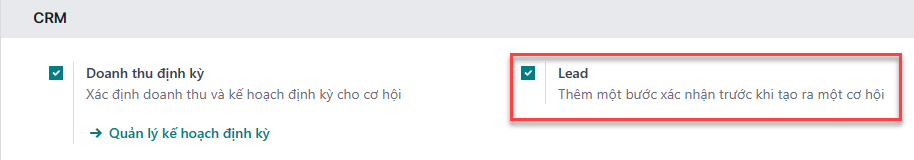 Cài đặt Khách hàng tiềm năng trên trang cấu hình CRM.
