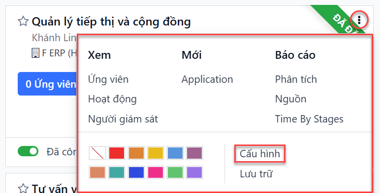 Chỉnh sửa thẻ vị trí công việc.