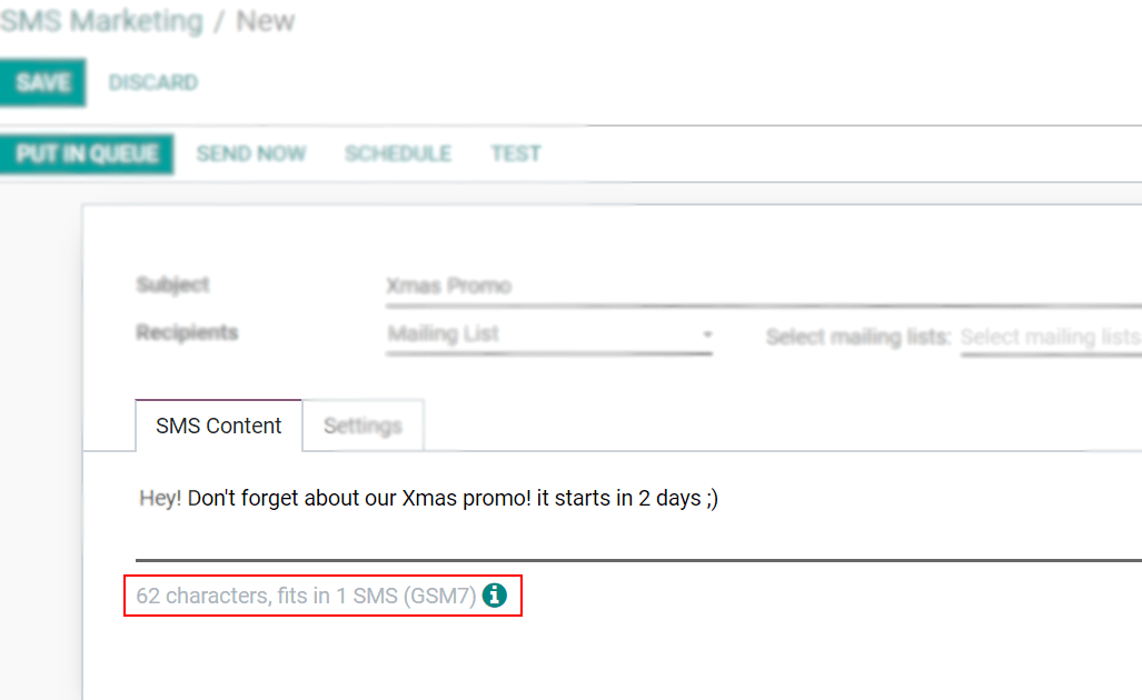 Number of GSM7 characters that fit in an SMS message in LeanSoft SMS Marketing.
