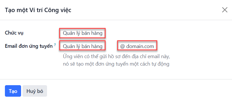 Tạo một vị trí công việc mới.