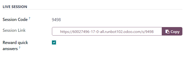 Phần Phiên trực tiếp của tab Tùy chọn trên biểu mẫu khảo sát trong LeanSoft Khảo sát.