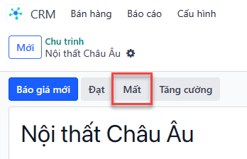 Các nút từ phía trên của một bản ghi cơ hội với nút lost được nhấn mạnh.