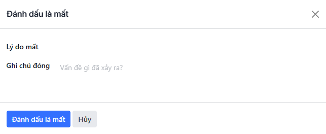 Cửa sổ lý do đã mất với các lý do mẫu.