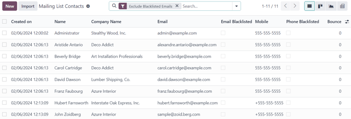 The Mailing List page in the LeanSoft Email Marketing application.