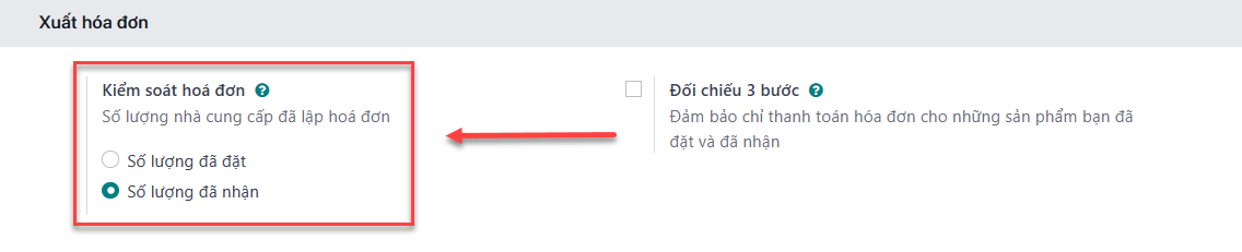 Chính sách kiểm soát hóa đơn trong cài đặt ứng dụng mua hàng.