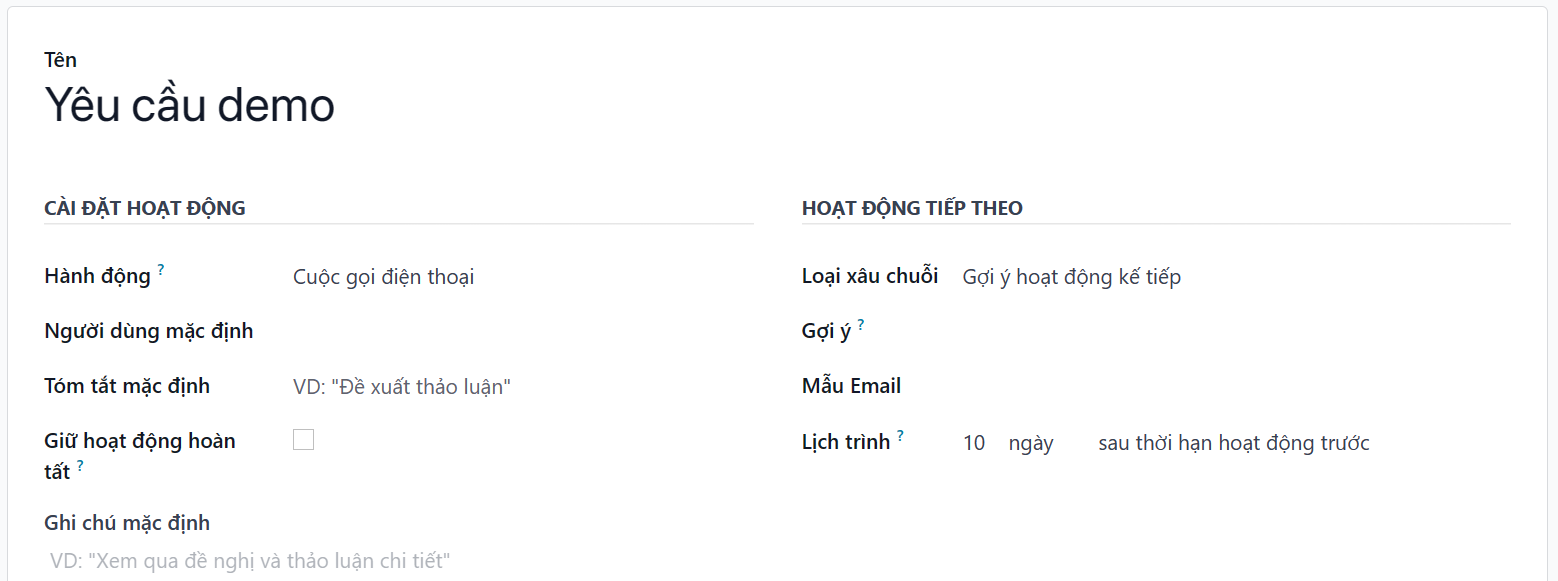 Biểu mẫu loại hoạt động mới.