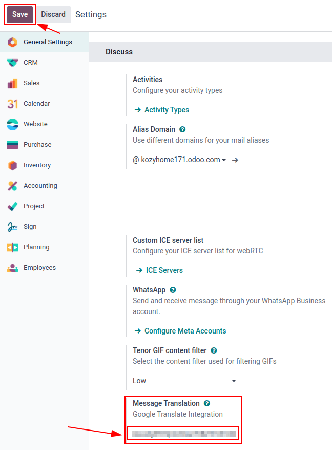LeanSoft configuration of the API key from the *Google API Console*.