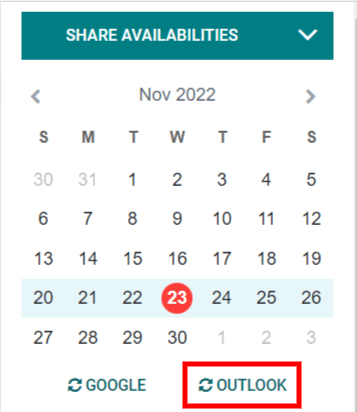Nút đồng bộ "Outlook" trong Lịch LeanSoft.
