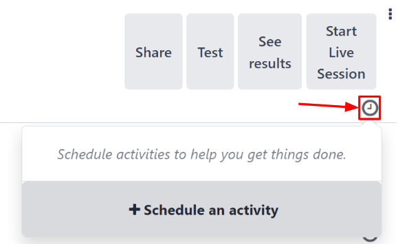 Menu thả xuống Lên lịch Hoạt động xuất hiện trên bảng điều khiển LeanSoft Surveys.