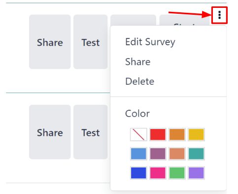 Menu thả xuống ba chấm xuất hiện trên bảng điều khiển LeanSoft Surveys.